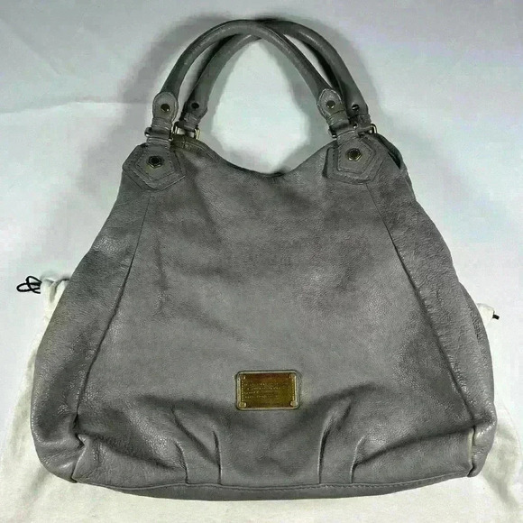 MARC JACOBS Orig Y2K Gray Shoulder Crossbody Satchel Top Handle Leather Purse Lg - Picture 3 of 13